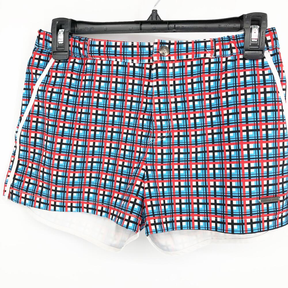 Parke & Ronen Mens Swim Trunks Size 28 Red Blue Plaid